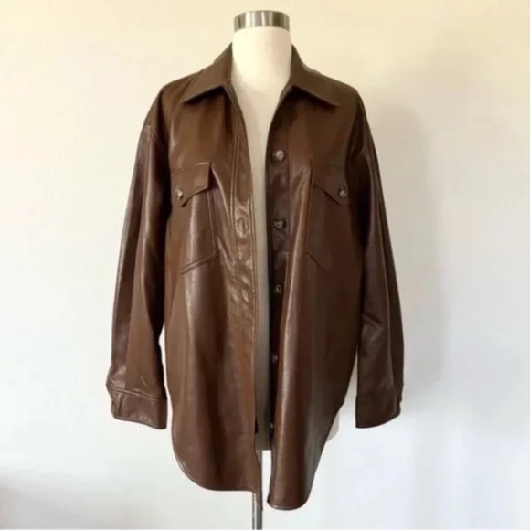 Wilfred Aritzia NWT The Ganna Vegan Leather Jacket Cognac Small S - Picture 1 of 8